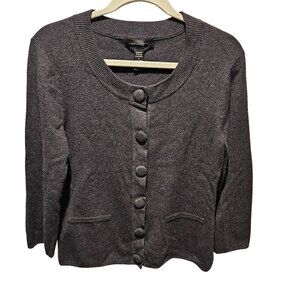 Cable & Gauge Woman Size M Cardigan Sweater DK Grey Covered Buttons 3/4 Sleeves